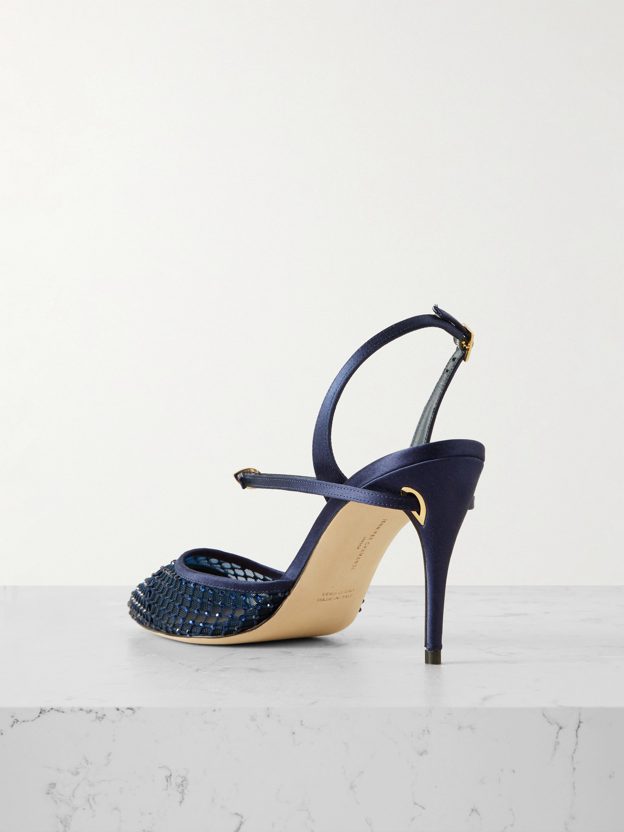 Jennifer Chamandi Vittorio 85 Crystal-embellished Mesh And Satin Slingback Pumps In Blue