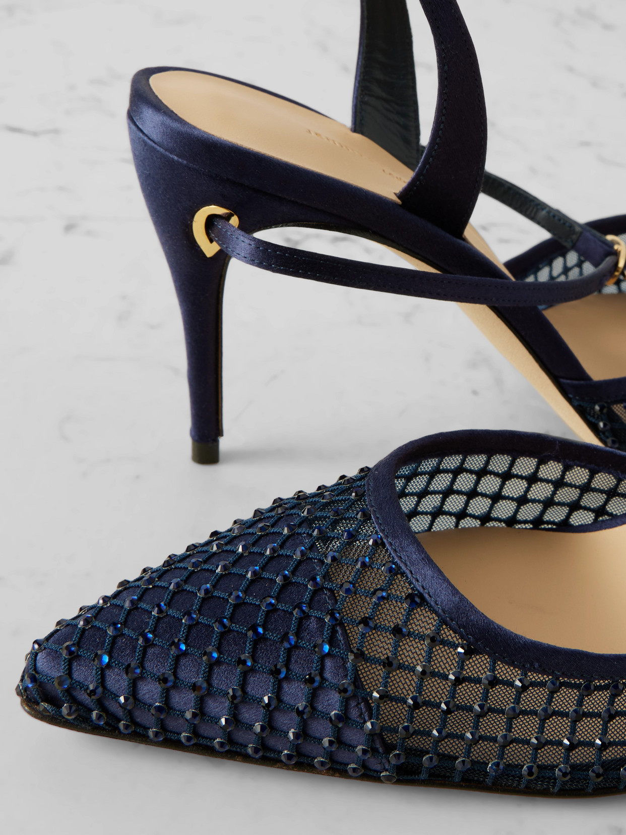 Jennifer Chamandi Vittorio 85 Crystal-embellished Mesh And Satin Slingback Pumps In Blue