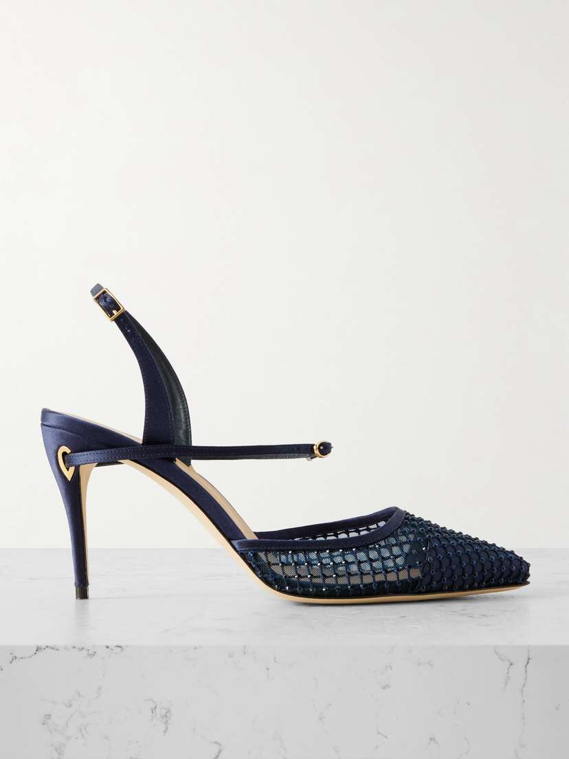 Jennifer Chamandi Vittorio 85 Crystal-embellished Mesh And Satin Slingback Pumps
