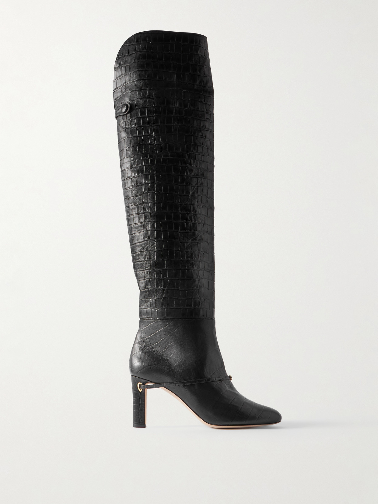 Jennifer Chamandi Samu Over-the-knee Croc-effect Leather Boots In Black