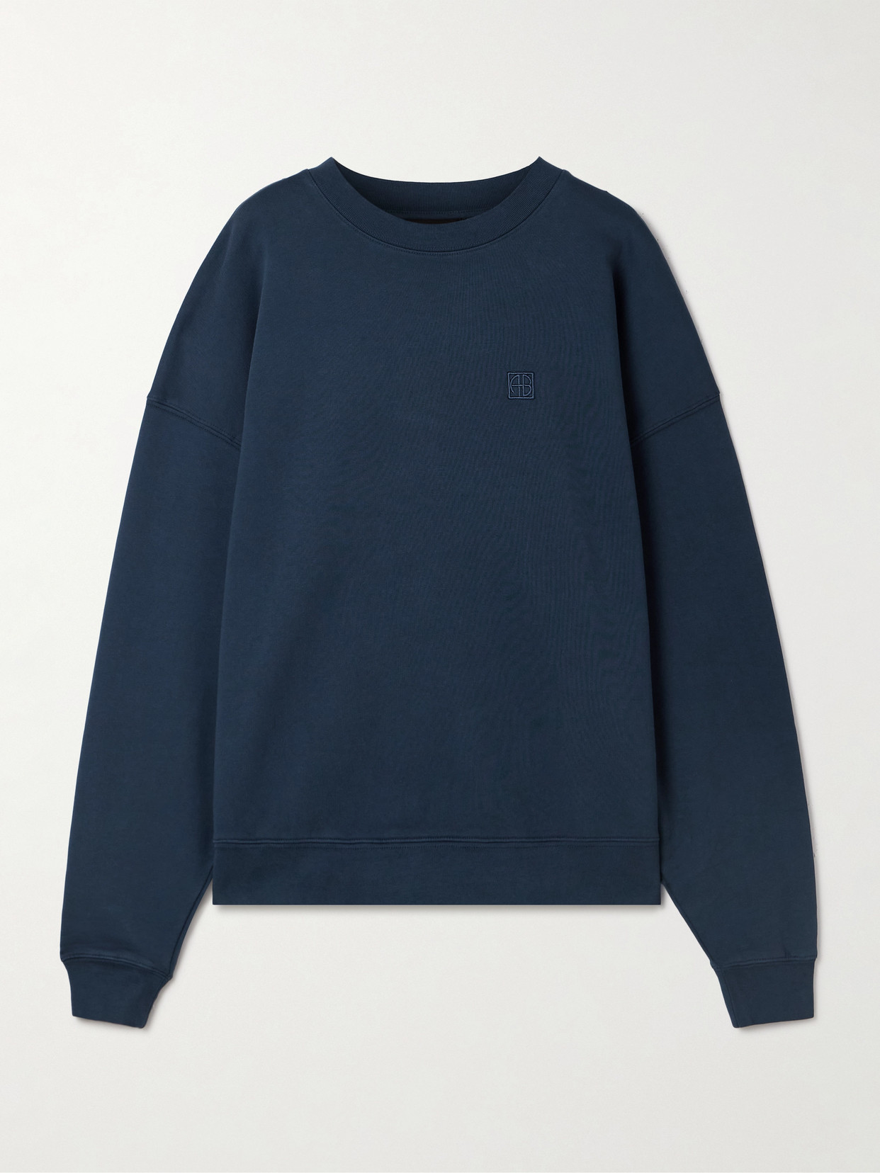 Anine Bing Miles Embroidered Cotton-jersey Sweatshirt In Blue