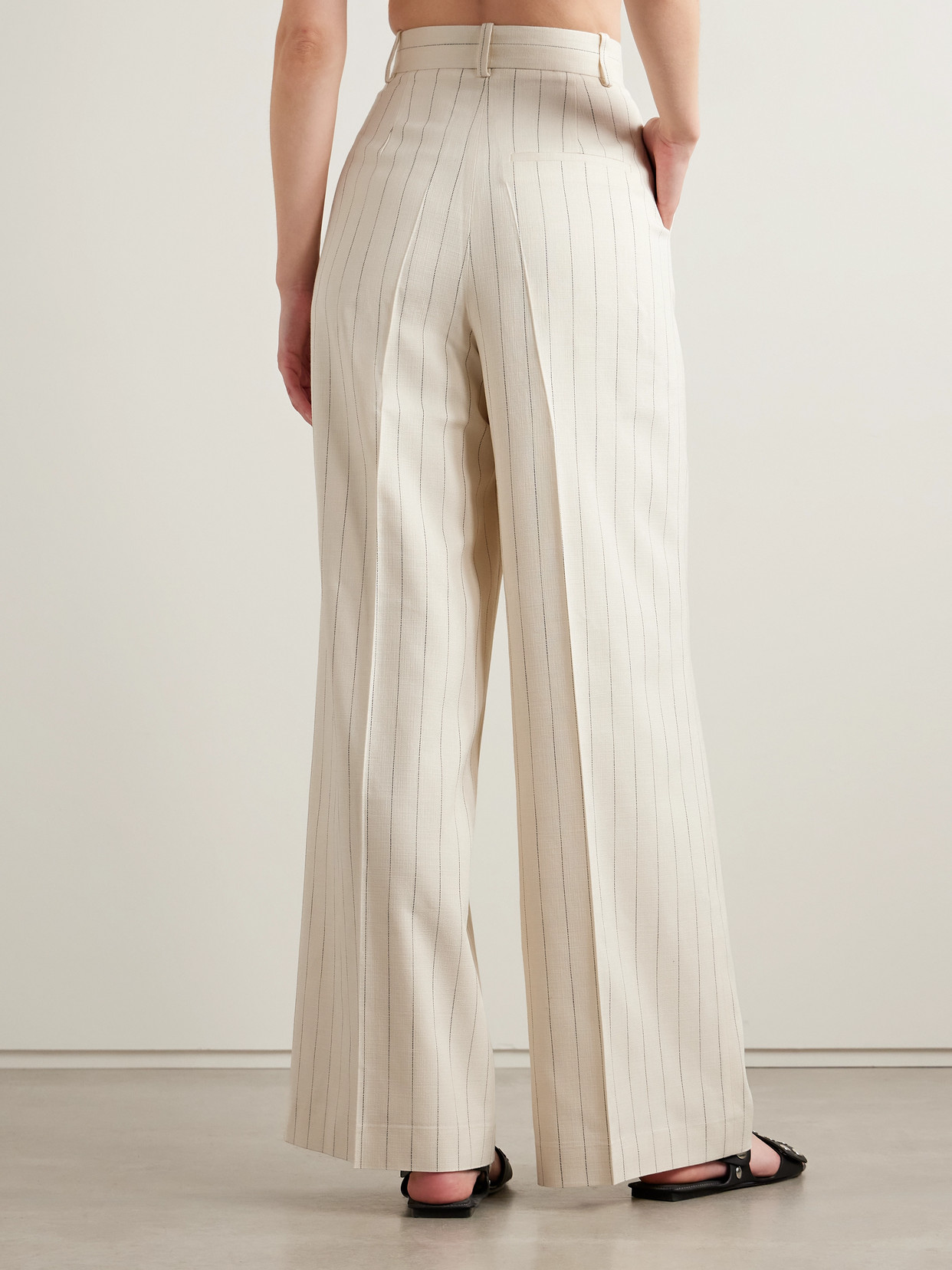 Anine Bing Lou Pleated Pinstriped Woven Wide-leg Pants In White