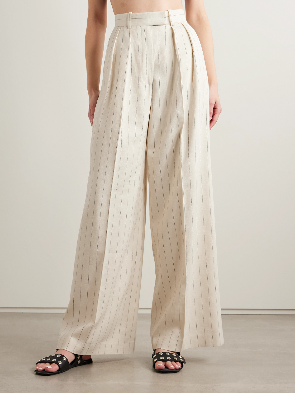 Anine Bing Lou Pleated Pinstriped Woven Wide-leg Pants In White