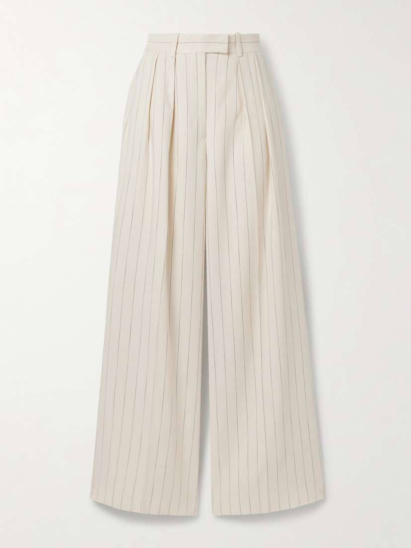 Anine Bing Lou Pleated Pinstriped Woven Wide-leg Pants