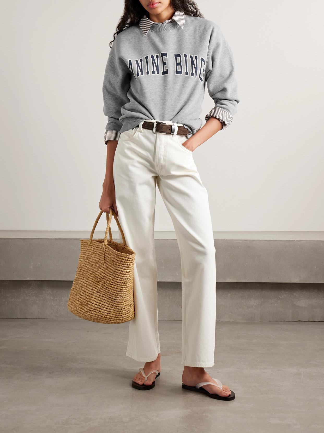 Anine Bing Spencer Printed Cotton-blend Jersey Sweatshirt In Gray