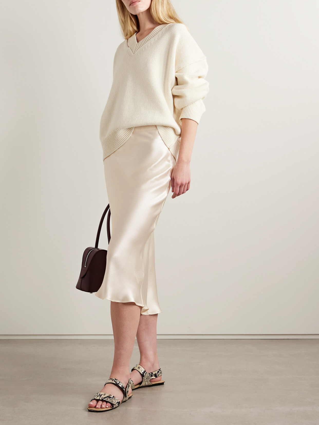 Anine Bing Bar Silk-satin Midi Skirt In Neutral