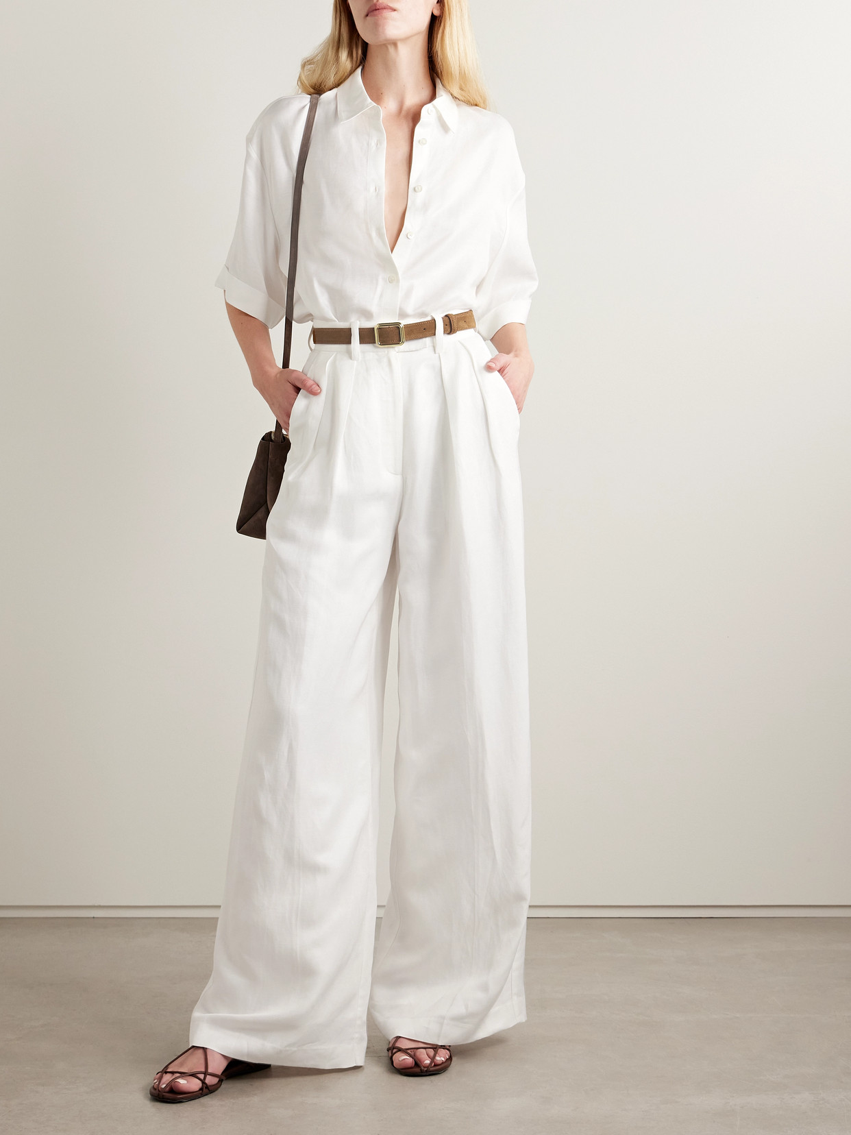 Anine Bing Lou Pleated Woven Wide-leg Pants In Multi