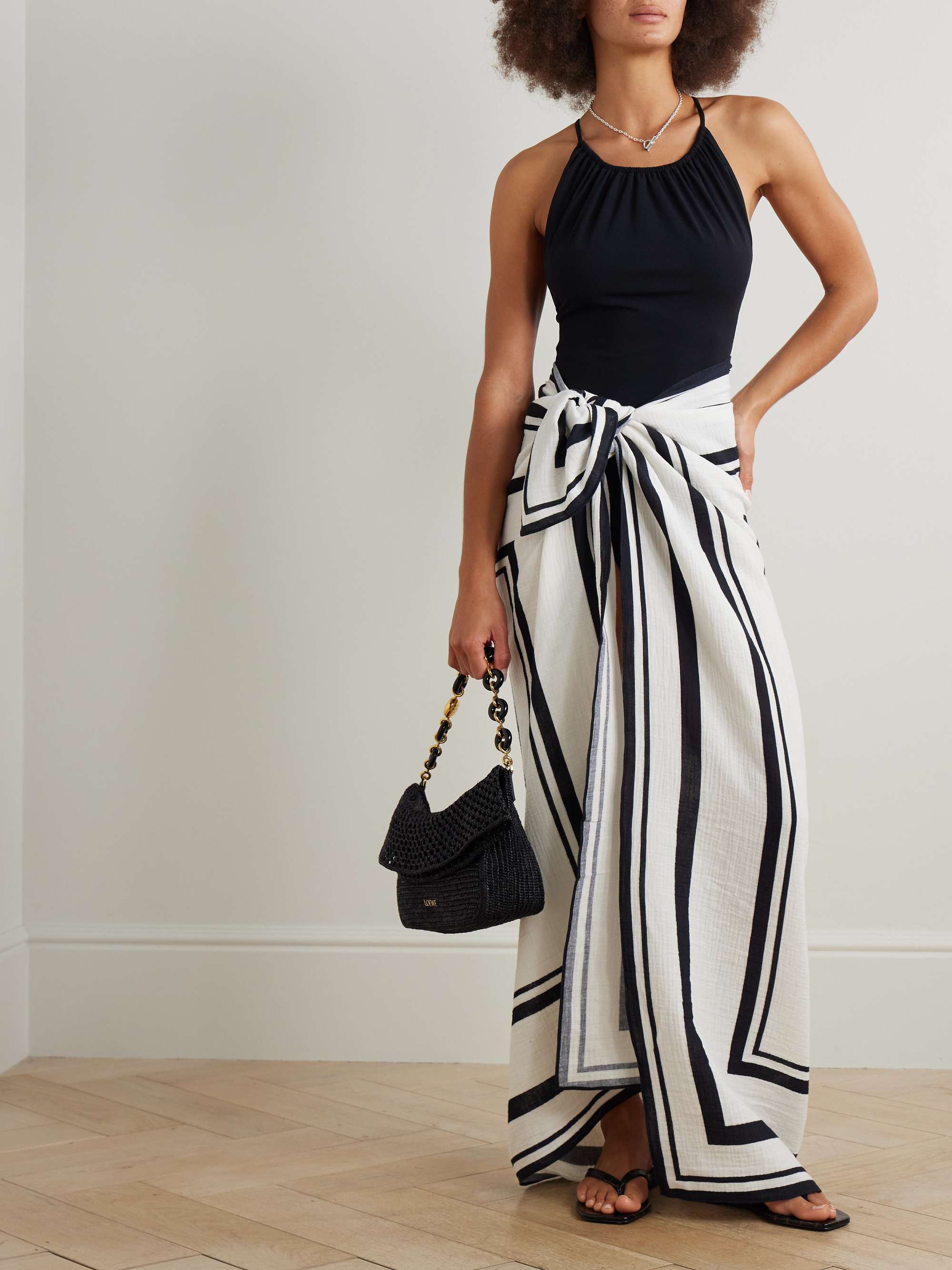 Eliza striped cotton-voile pareo - white - One Size