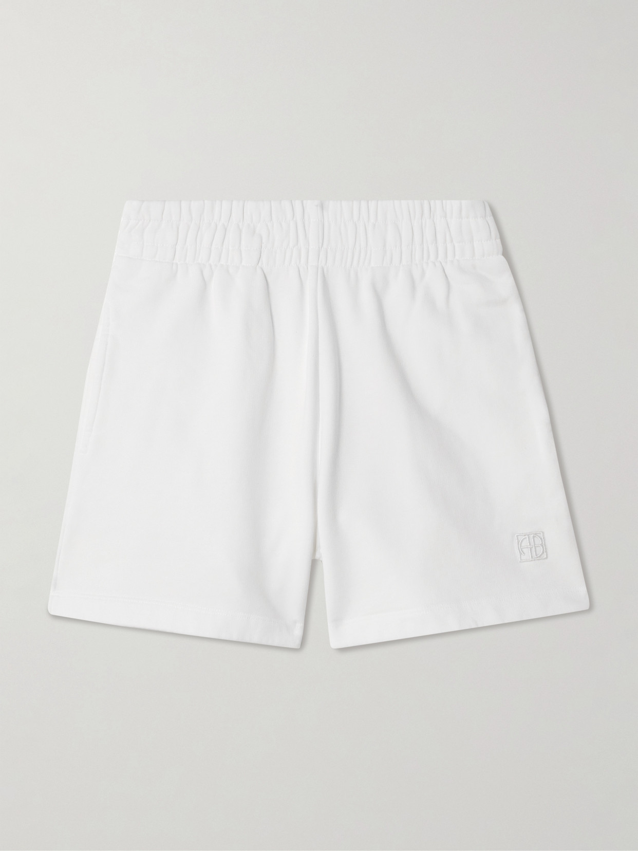 Anine Bing Kam Embroidered Cotton-jersey Shorts In White