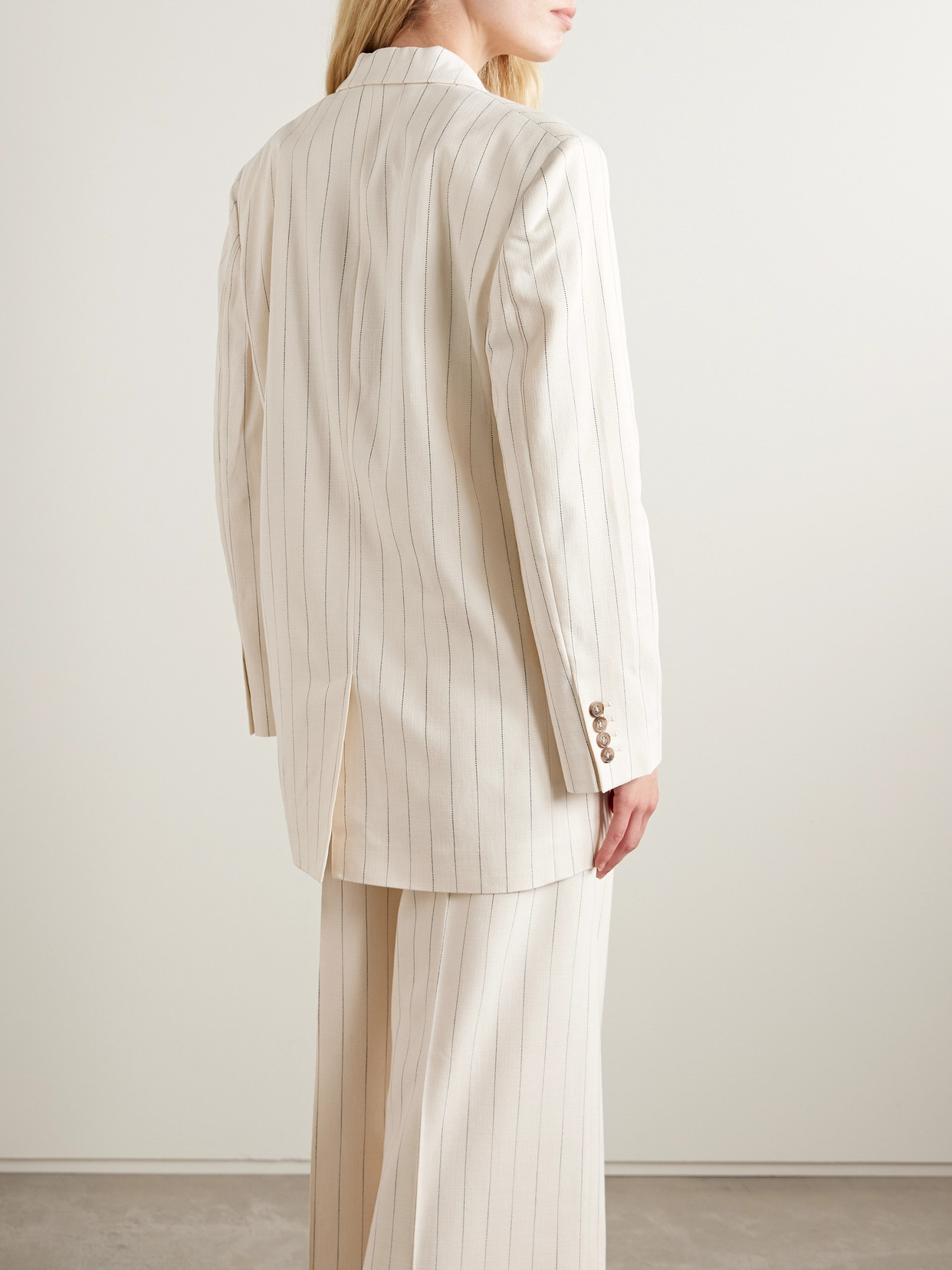 Anine Bing Sara Oversized Pinstriped Woven Blazer In White
