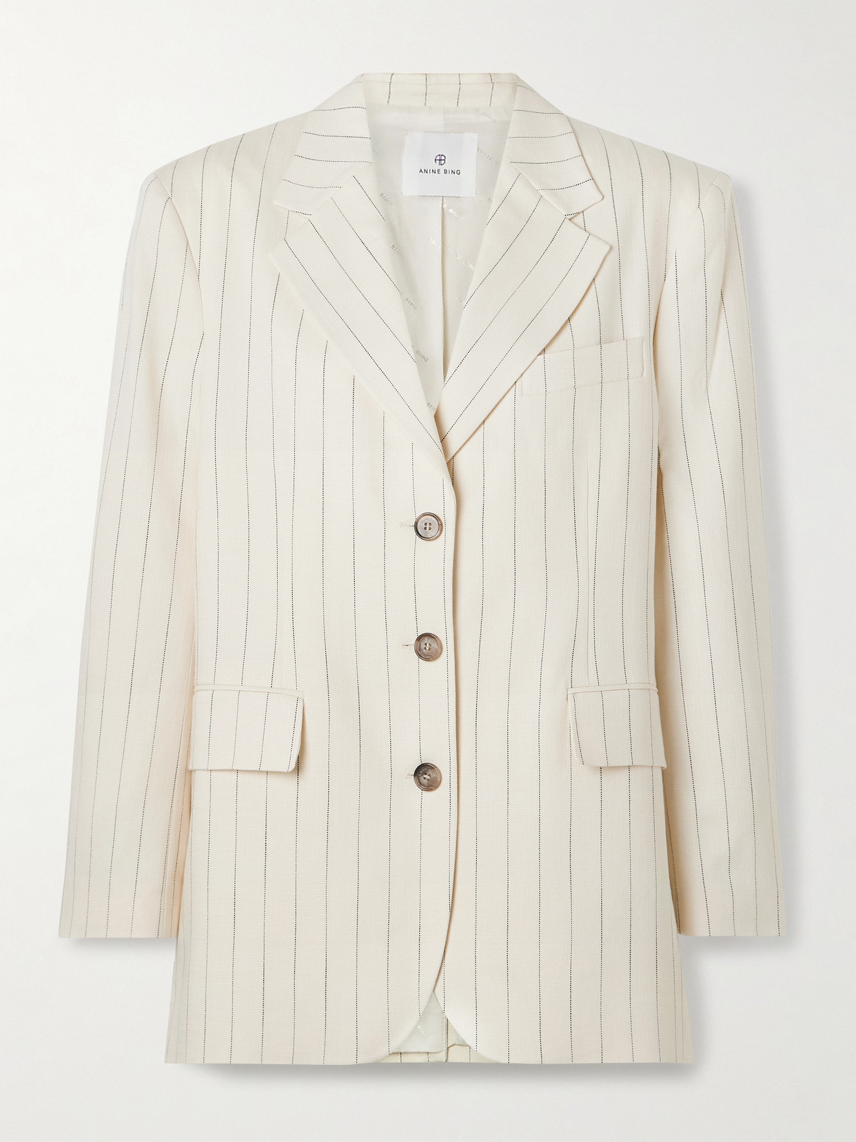 Anine Bing Sara Oversized Pinstriped Woven Blazer In White