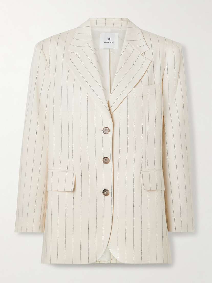 Anine Bing Sara Oversized Pinstriped Woven Blazer