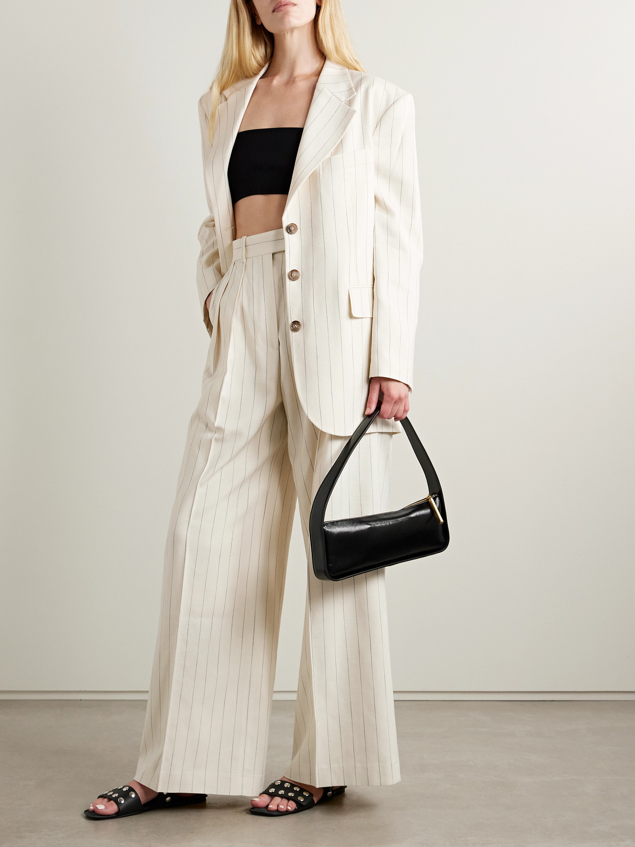 Anine Bing Sara Oversized Pinstriped Woven Blazer In White
