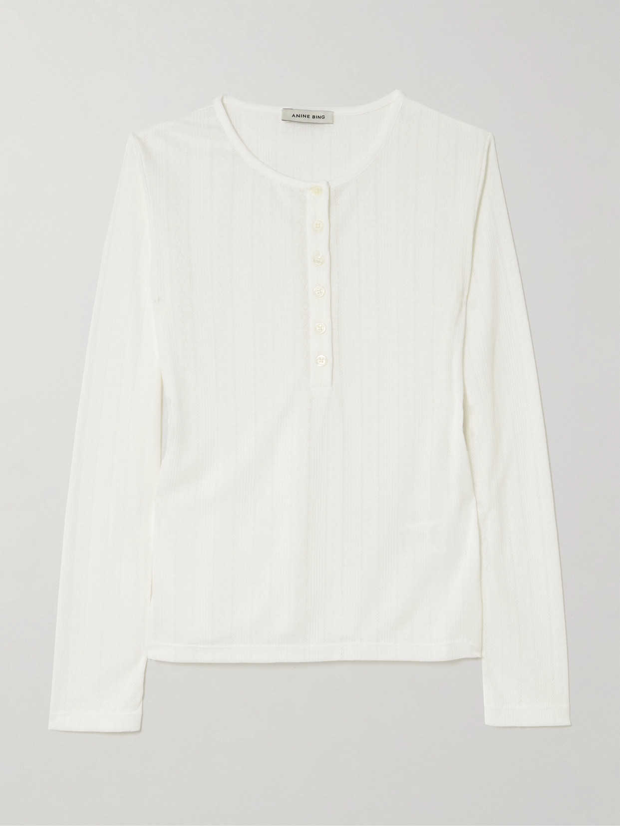Anine Bing Pia Pointelle-knit Henley Top In White