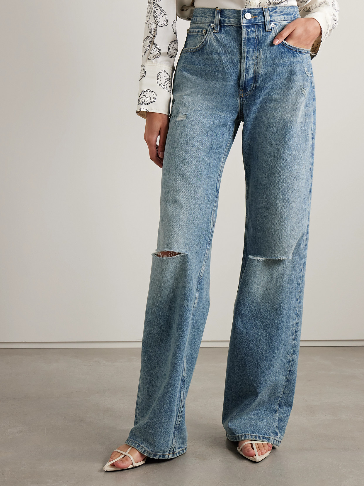 Anine Bing Hugh Distressed High-rise Wide-leg Jeans