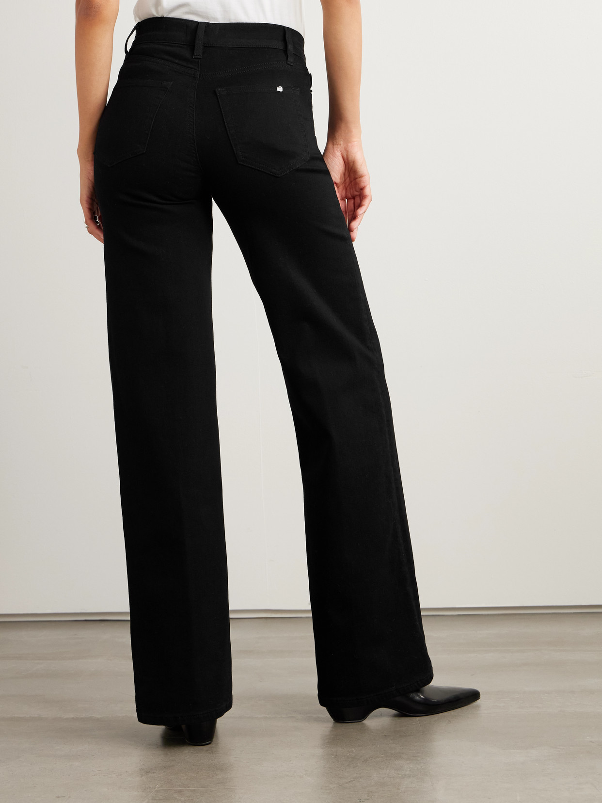 Frame Slim Palazzo Long High-rise Wide-leg Jeans In Black