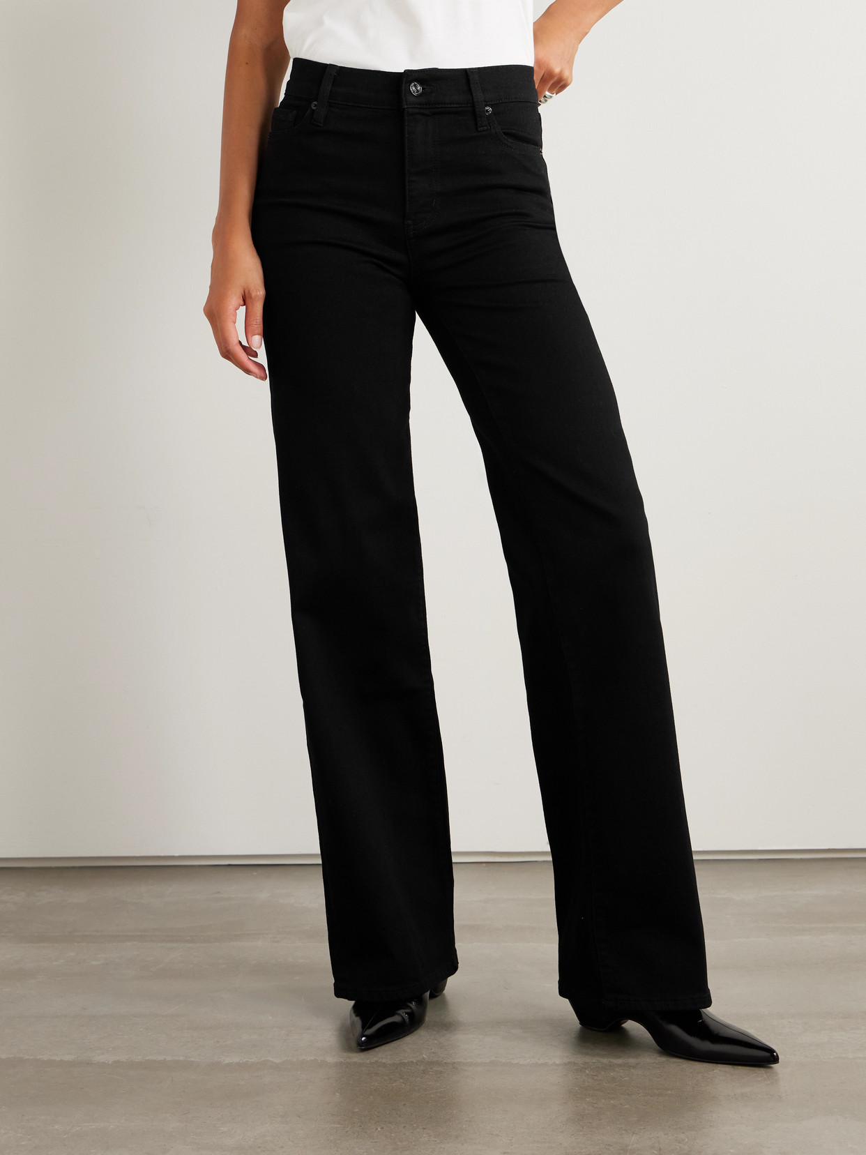 Frame Slim Palazzo Long High-rise Wide-leg Jeans In Black