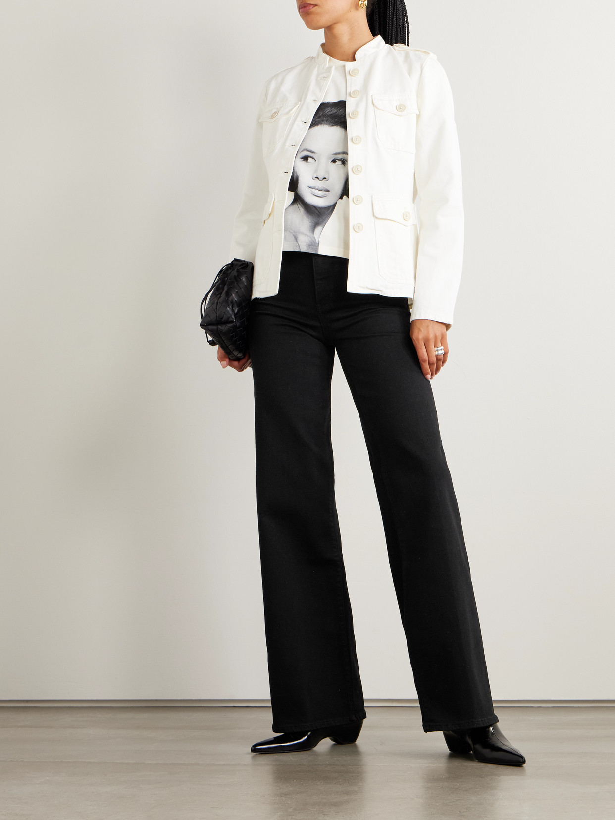 Frame Slim Palazzo Long High-rise Wide-leg Jeans In Black