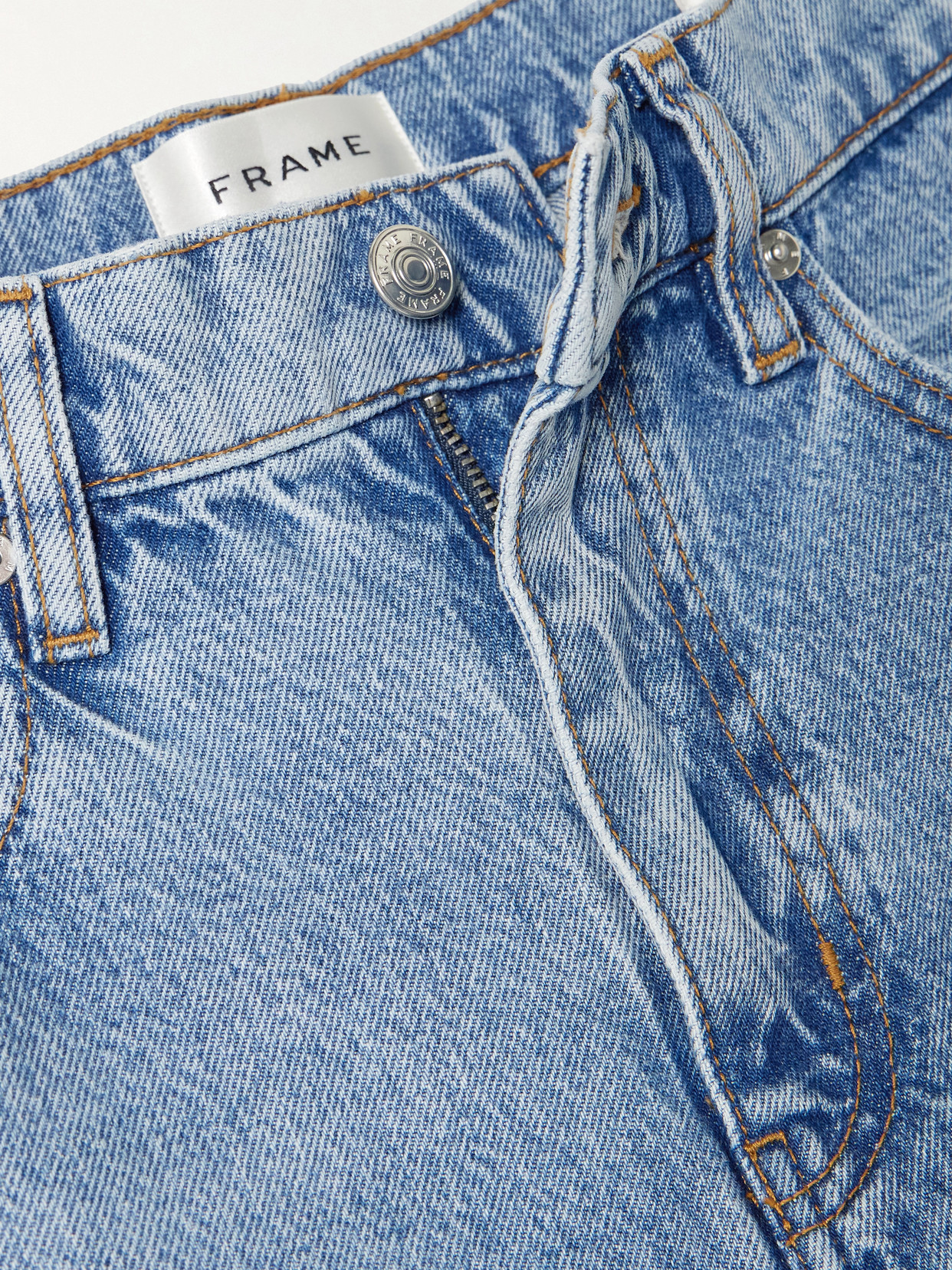 Frame Low Slung Mid-rise Barrel-leg Jeans In Blue