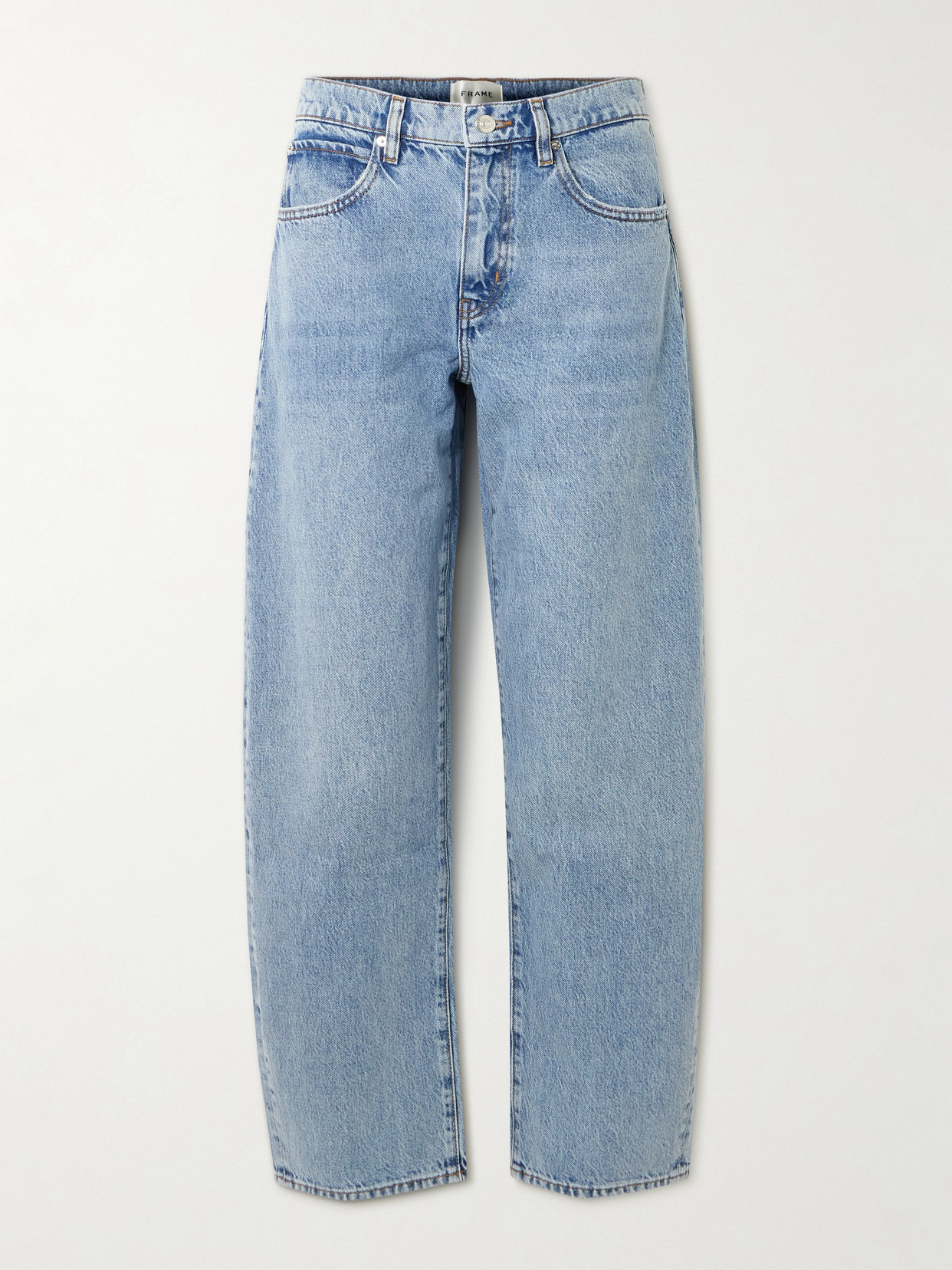 Frame Low Slung Mid-rise Barrel-leg Jeans In Blue