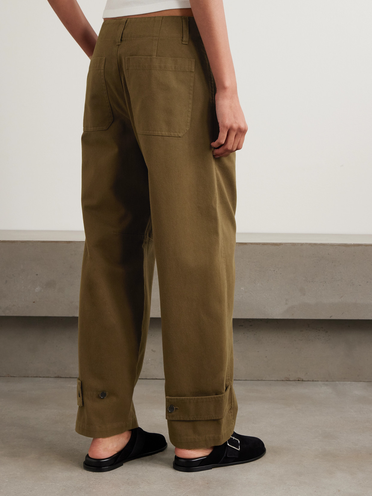 Frame The Twisted Cotton-twill Tapered Pants In Brown