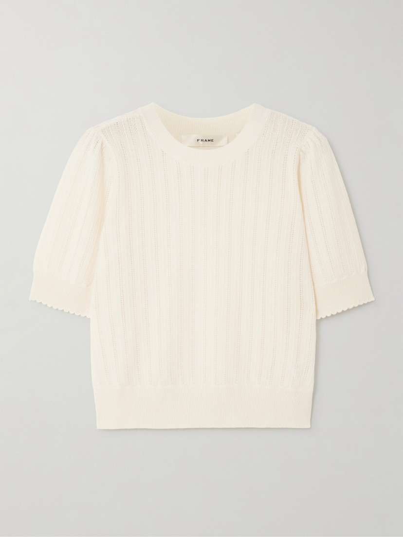 Frame Scalloped Pointelle-knit Cashmere Sweater