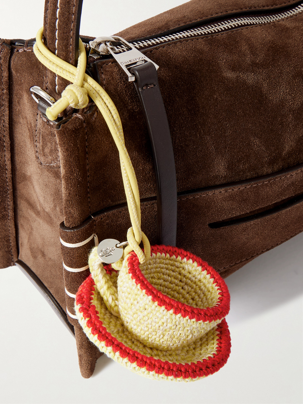 Jw Anderson Teacup Leather-trimmed Crocheted Bag Charm