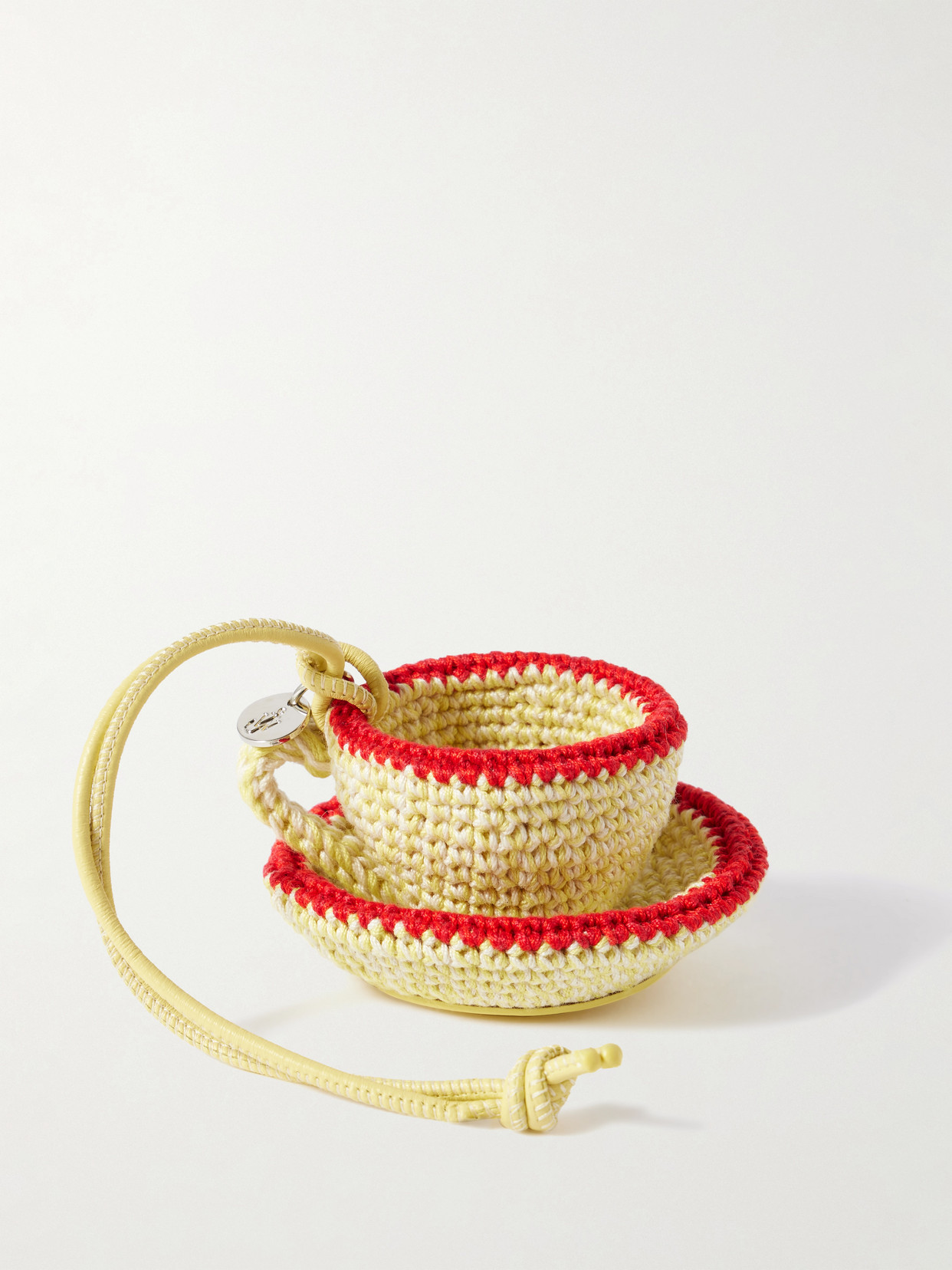 Jw Anderson Teacup Leather-trimmed Crocheted Bag Charm