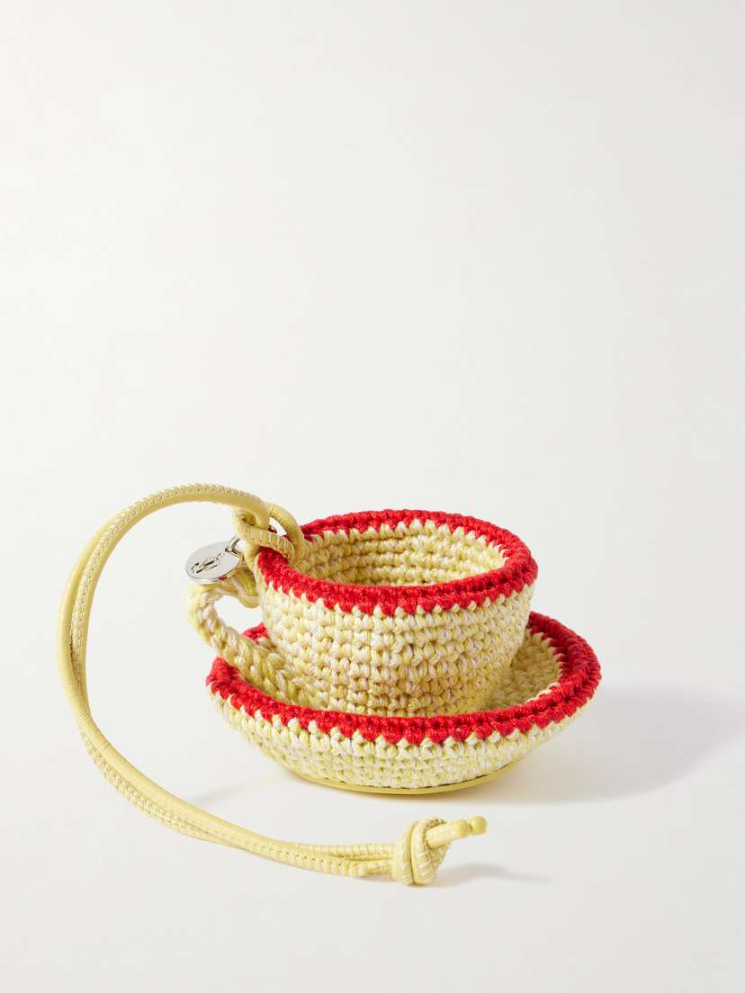JW Anderson Teacup Leather-trimmed Crocheted Bag Charm