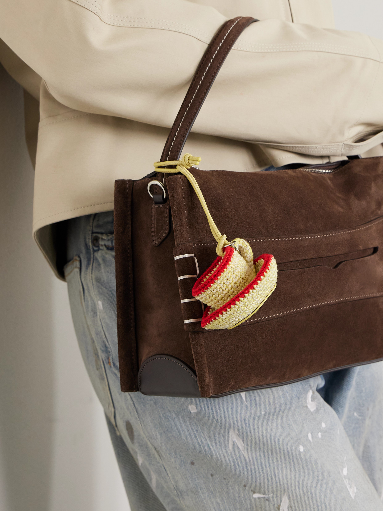 Jw Anderson Teacup Leather-trimmed Crocheted Bag Charm