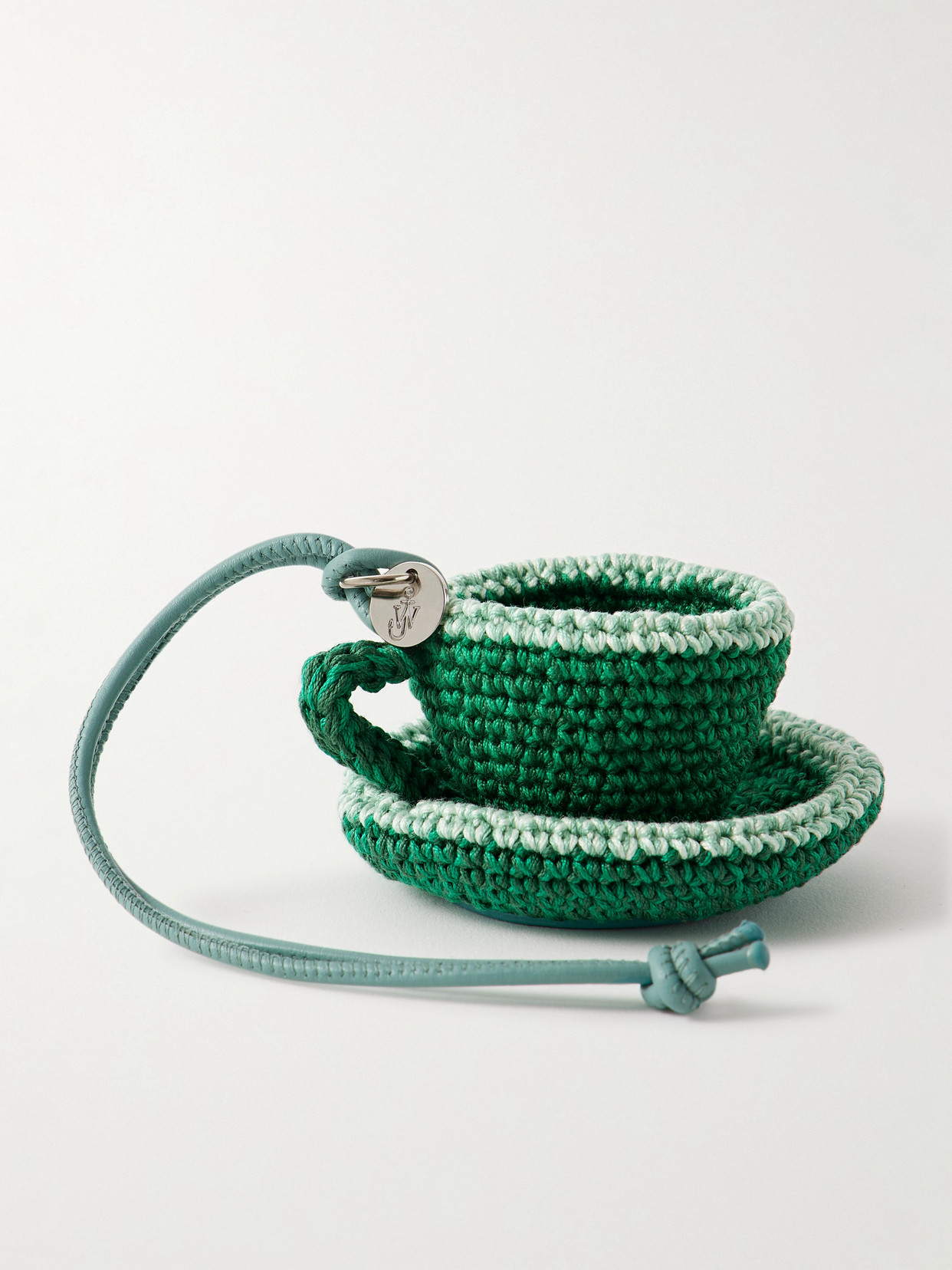 Jw Anderson Teacup Leather-trimmed Crocheted Bag Charm