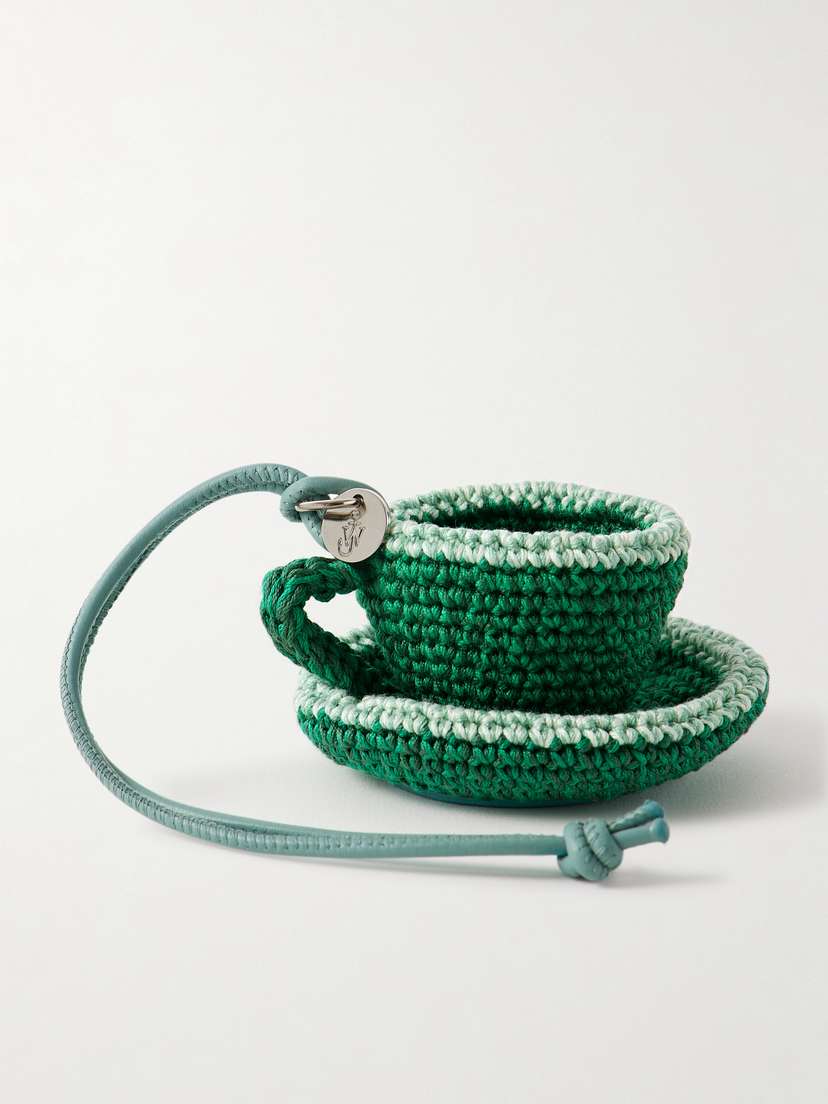 JW Anderson Teacup Leather-trimmed Crocheted Bag Charm