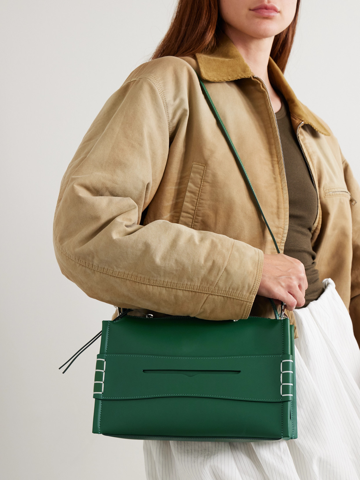 Jw Anderson Loafer Leather Shoulder Bag In Green
