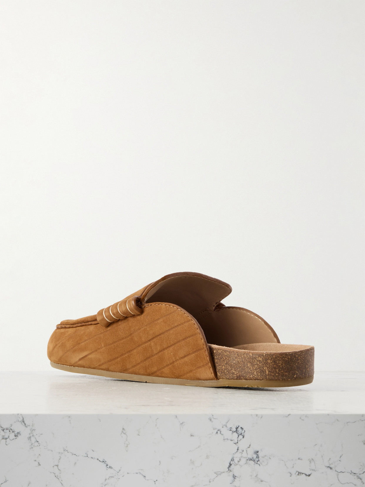 Jw Anderson Stitch Ribbed Nubuck Mules In Brown