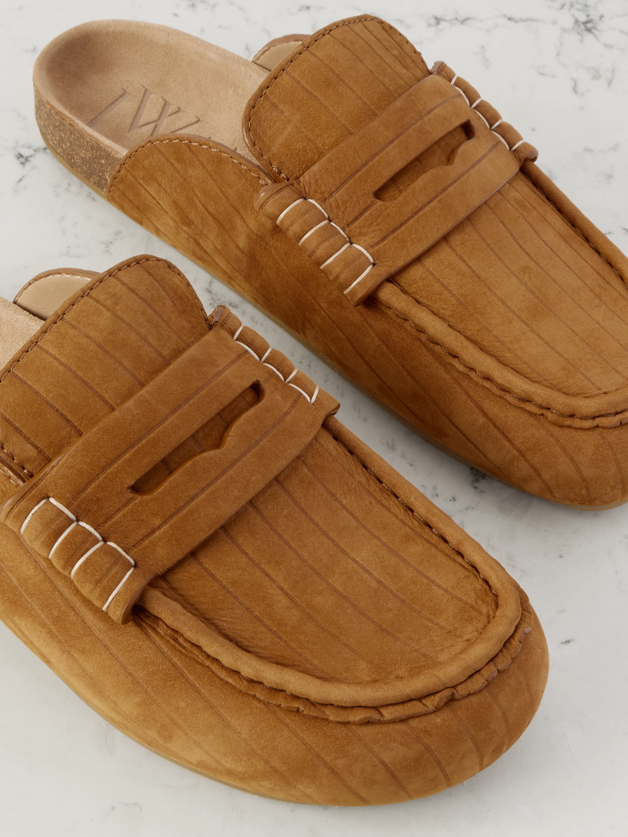 Jw Anderson Stitch Ribbed Nubuck Mules In Brown