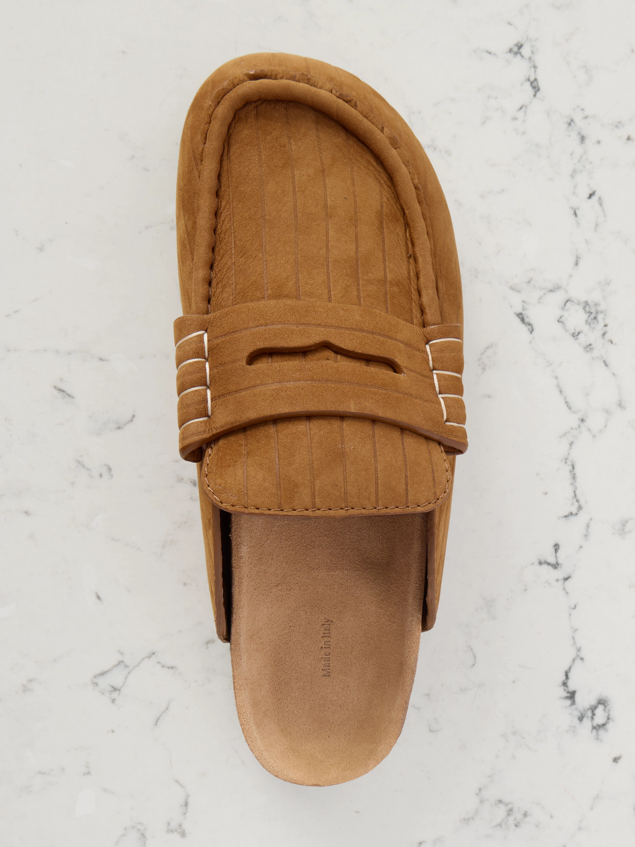 Jw Anderson Stitch Ribbed Nubuck Mules In Brown