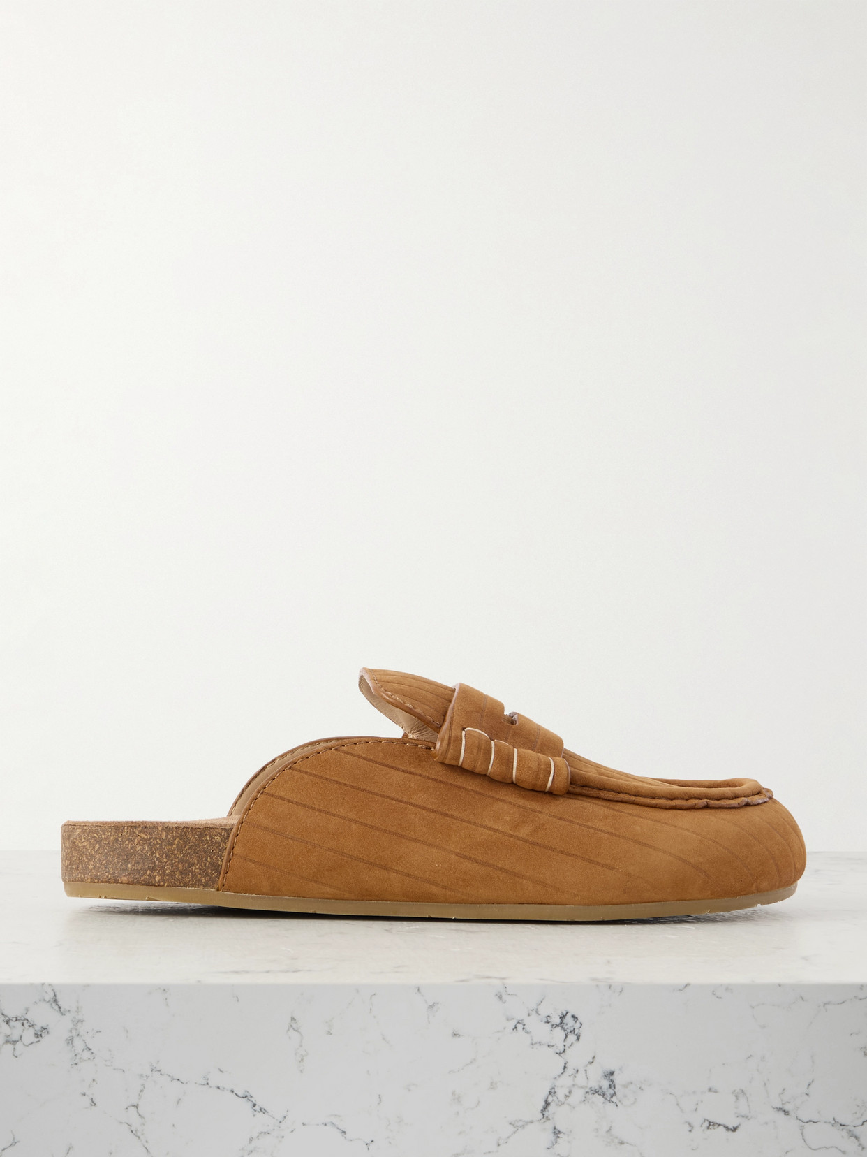 Jw Anderson Stitch Ribbed Nubuck Mules In Brown