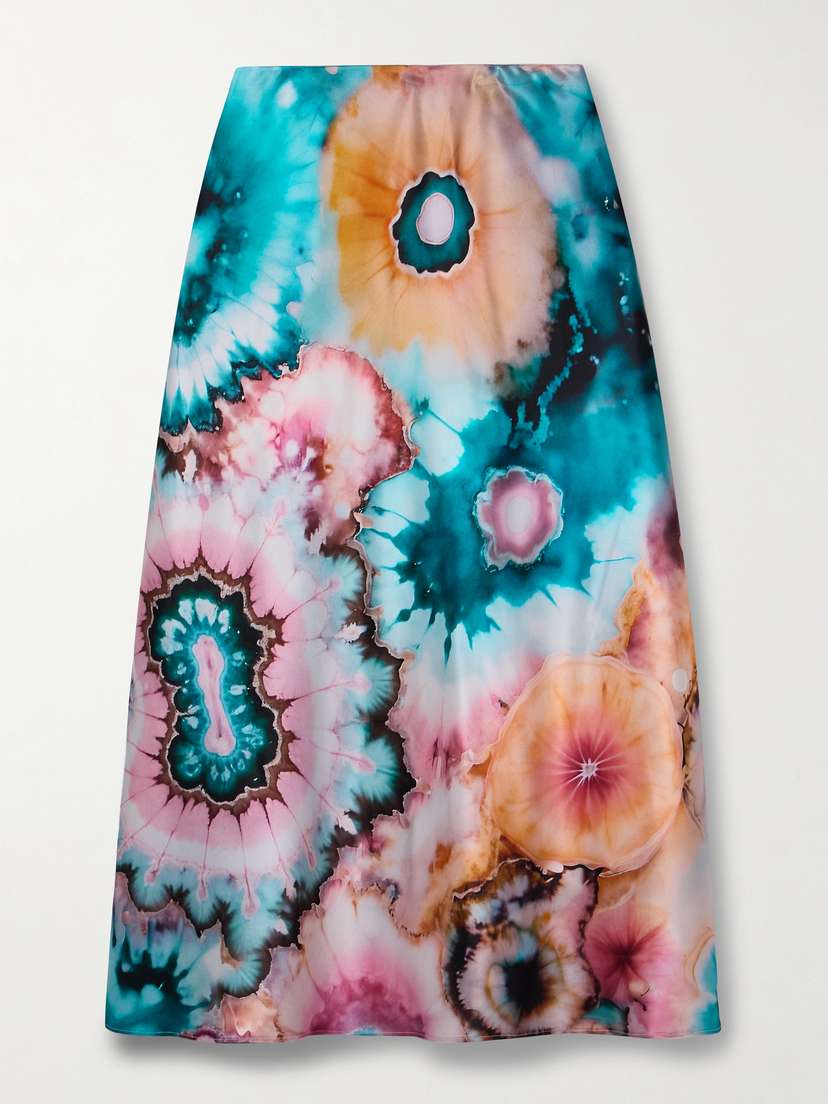 The Elder Statesman Tie-dyed Silk-satin Midi Skirt