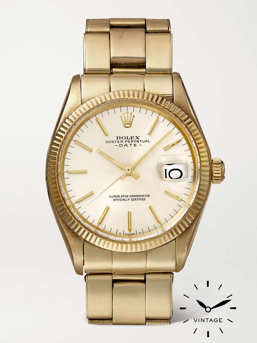 Wind Vintage + Rolex Pre-owned 1970 Oyster Perpetual Date Automatic 34mm 14-karat Gold Watch