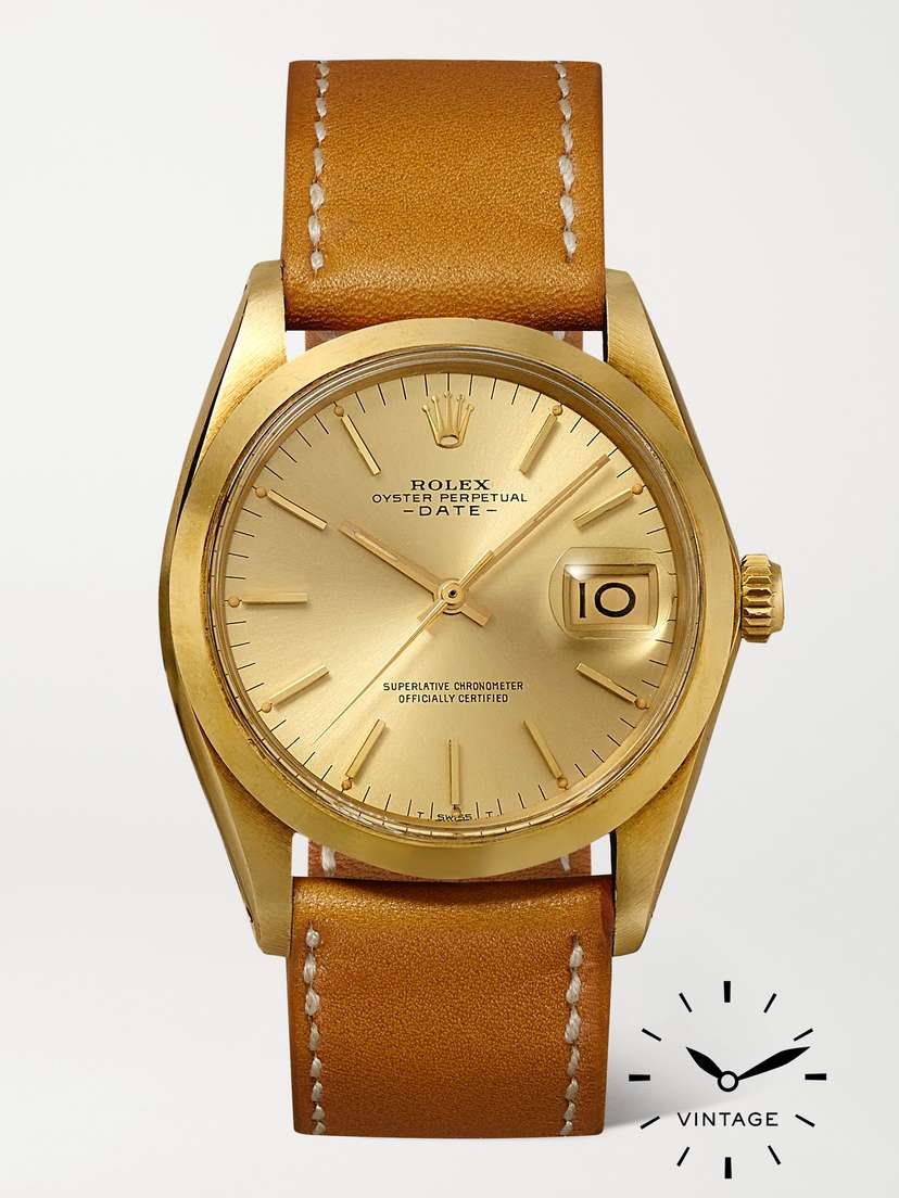 Wind Vintage + Rolex Pre-owned 1961 Oyster Perpetual Date Automatic 34mm 14-karat Gold Watch