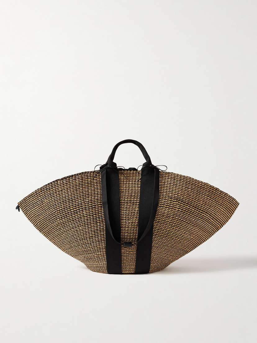 MUUÑ Sophie Maxi Webbing-trimmed Striped Straw Tote