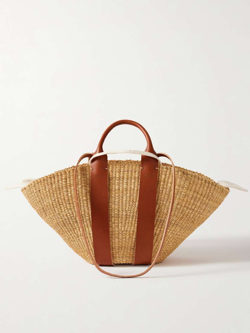 MUUÑ Sophie Leather-trimmed Woven Straw Tote