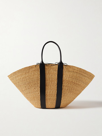 MUUÑ Sophie maxi leather-trimmed woven straw tote