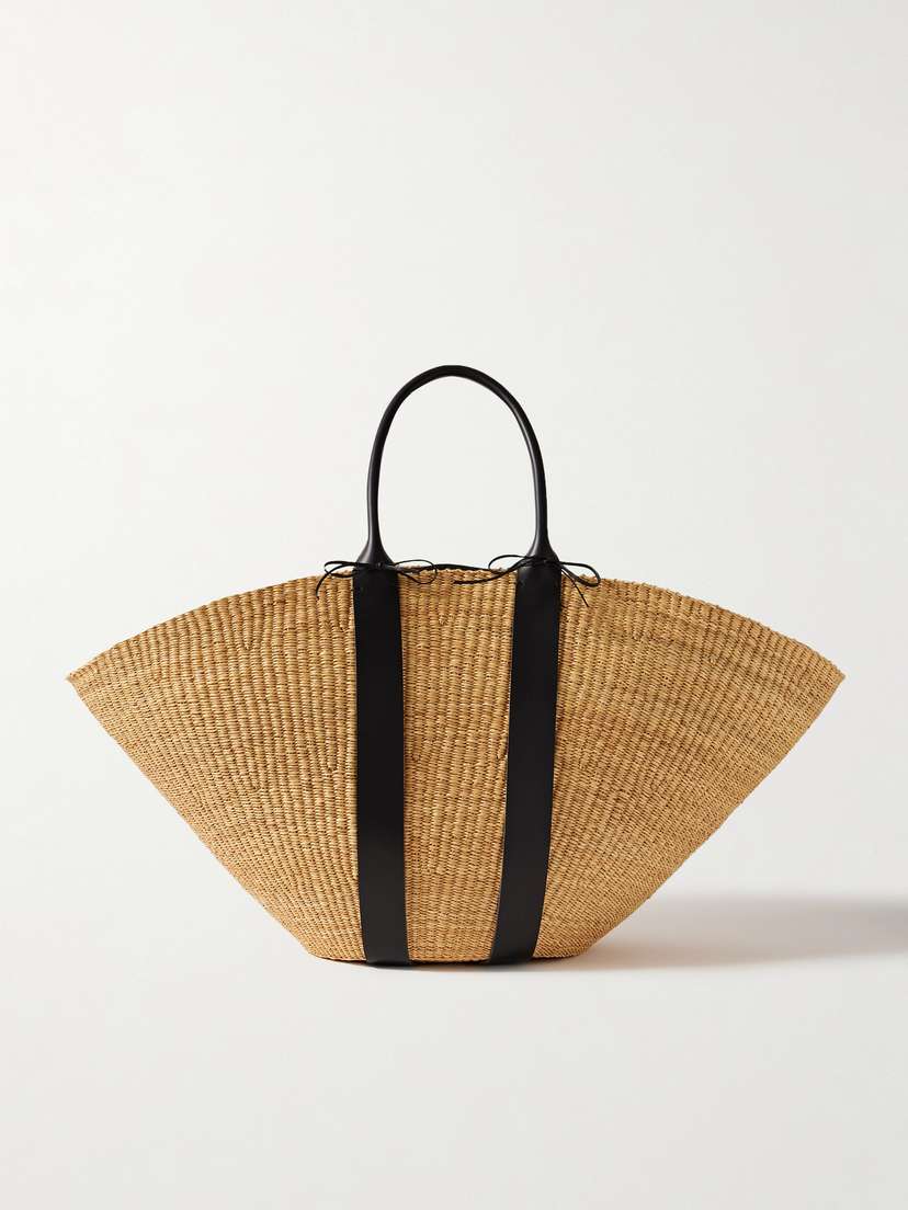 MUUÑ Sophie Maxi Leather-trimmed Woven Straw Tote