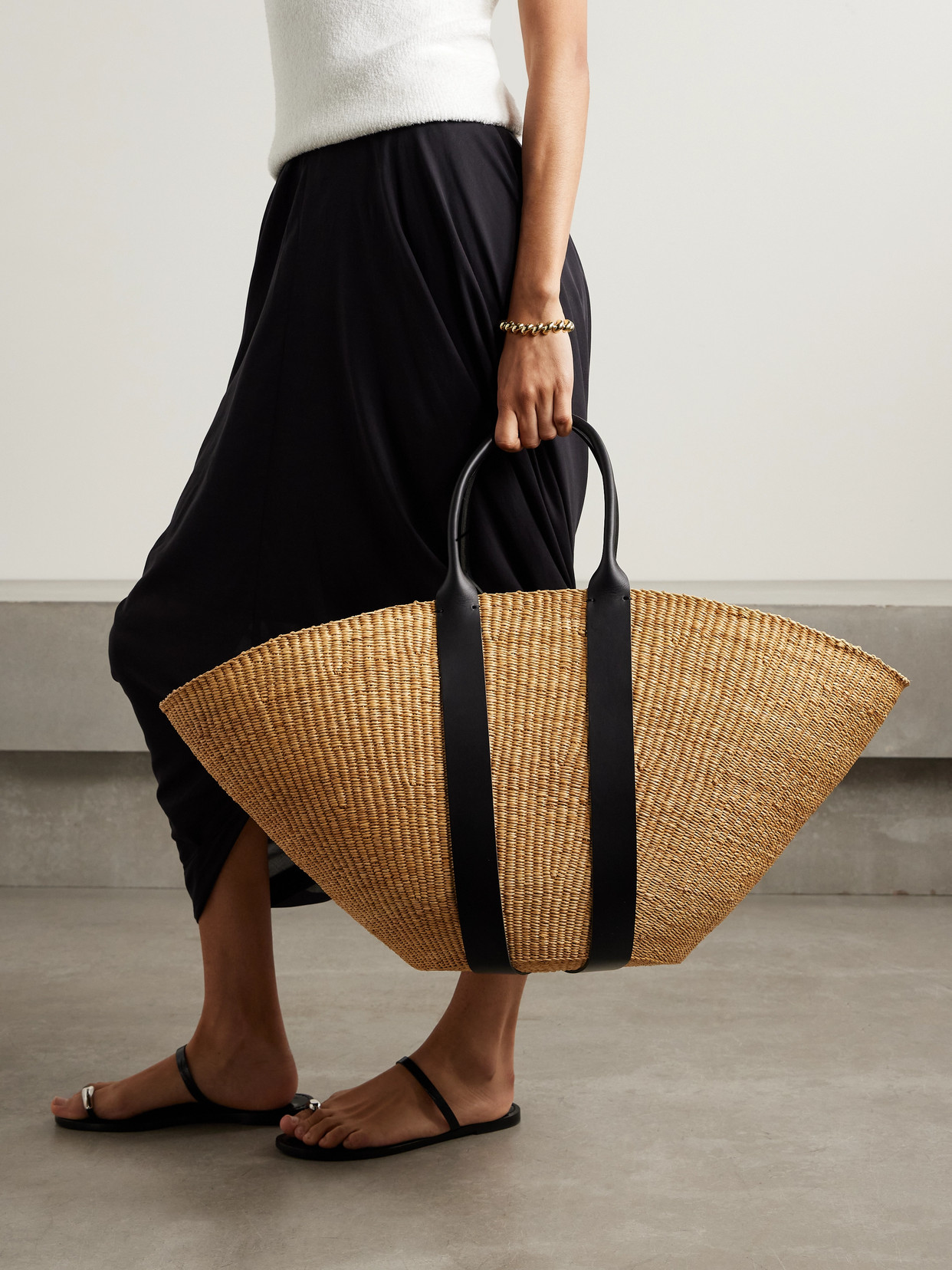 Muuñ - Sophie Maxi Leather-Trimmed Woven Straw Tote
