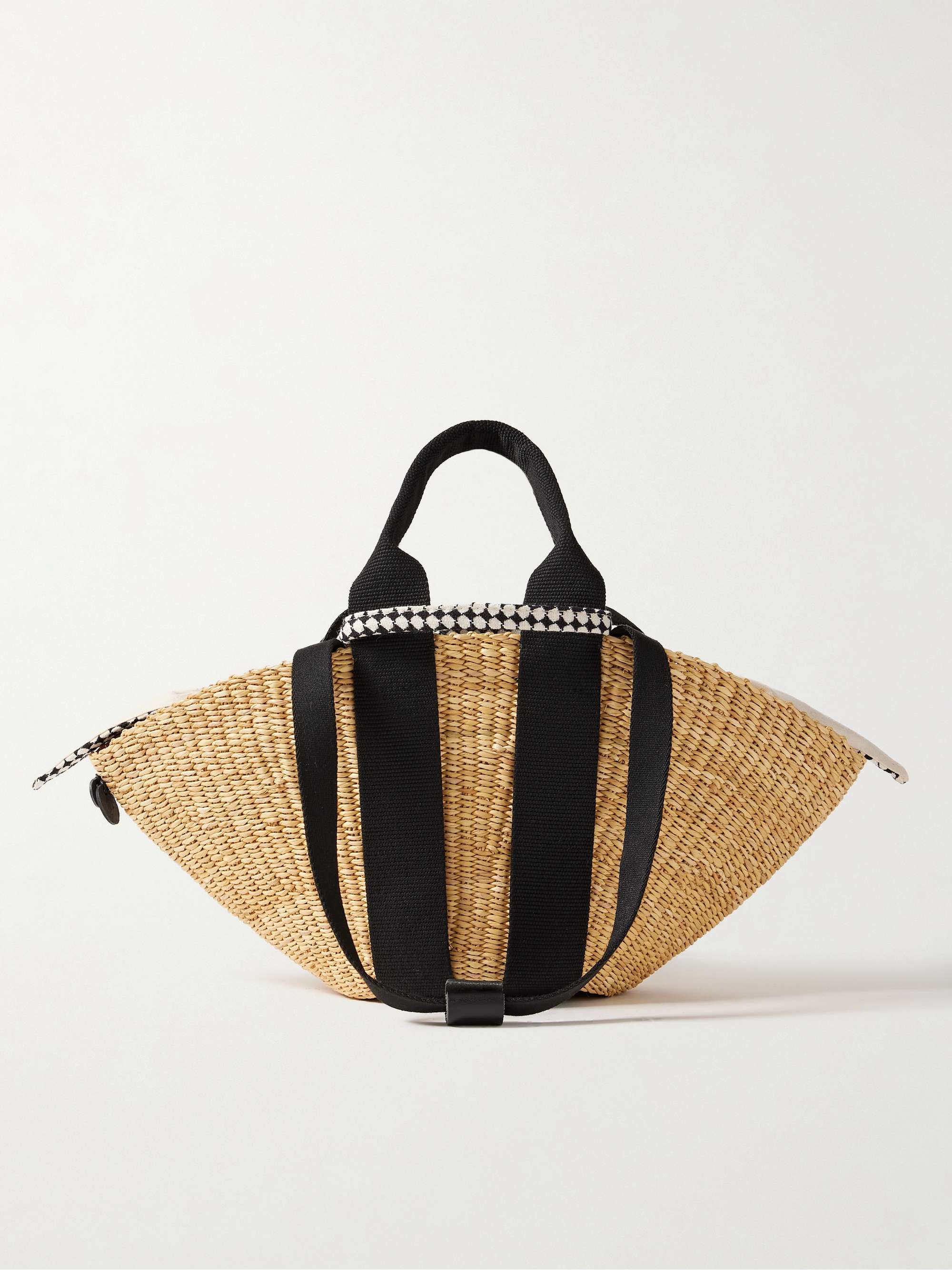 Sophie mini webbing-trimmed woven straw tote - brown - One Size