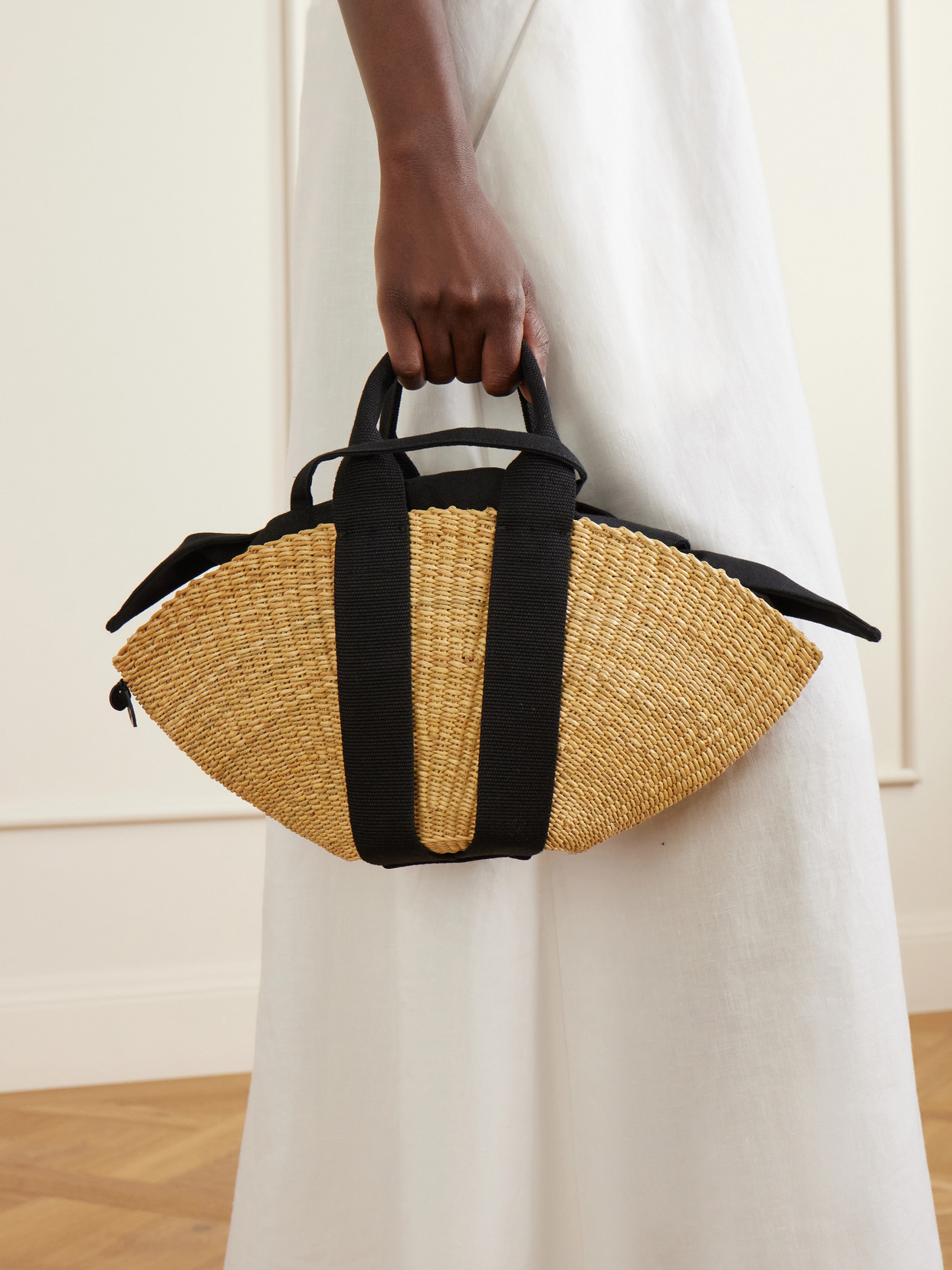 Muuñ - Sophie Mini Webbing-Trimmed Woven Straw Tote