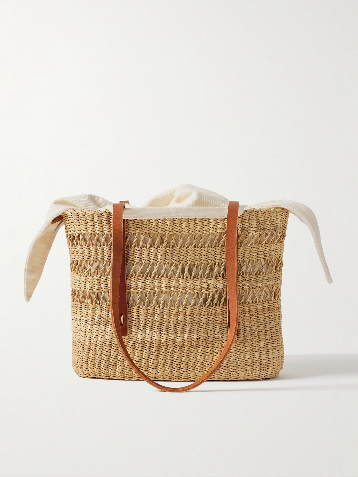 Muun Bicro Micro Leather-trimmed Woven Straw Tote