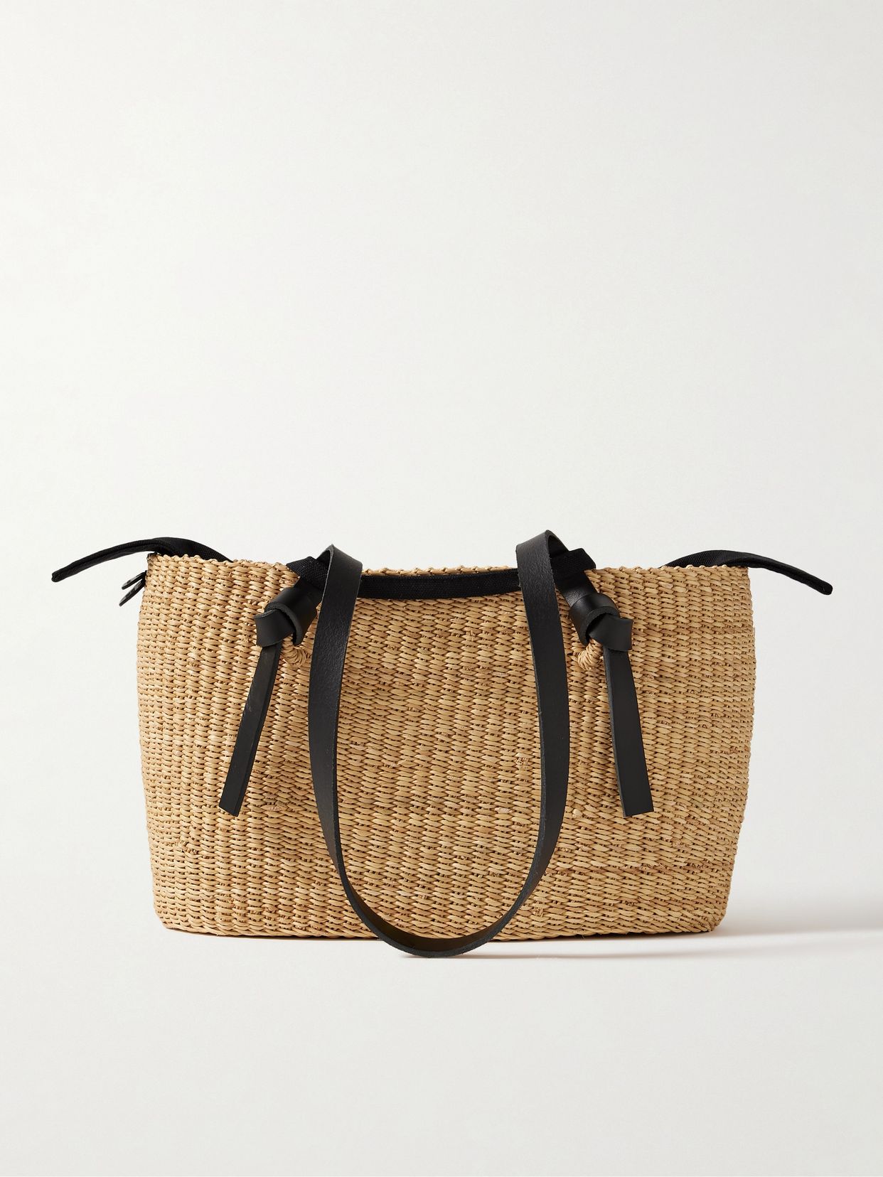Zorro leather-trimmed woven straw tote