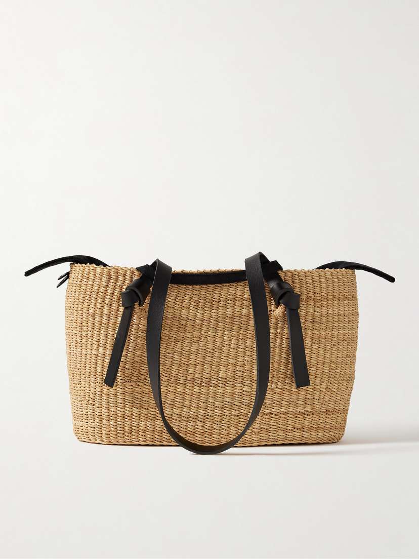 MUUÑ Zorro Leather-trimmed Woven Straw Tote